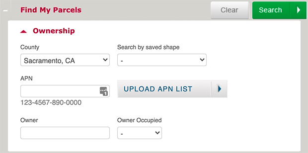 A screenshot of the ParcelQuest Find My Parcels tool