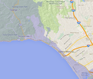 A topographical and street view map of Santa Monica, California