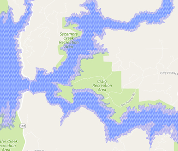 A map showing Craig Recreation Area and Sycamore Creek Recreation Area highlighted in green