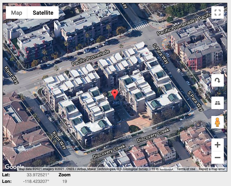 Google Map view with a drop pin over the exact parcel being searched.