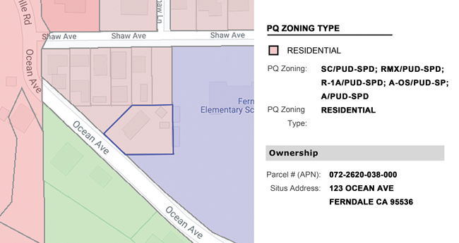 Screenshot from ParcelQuest software showing the zoning interface