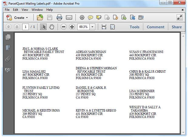Downloading address labels for property owners in PQ Online