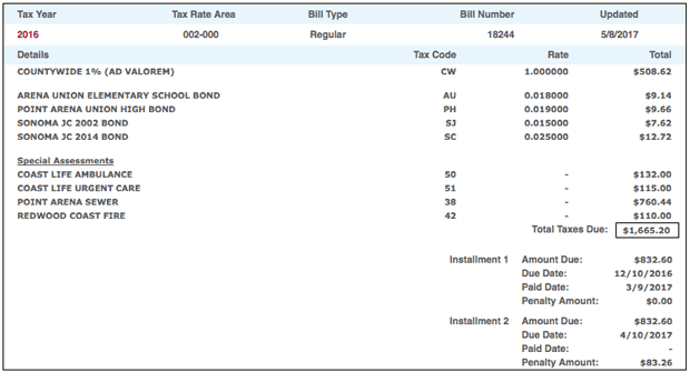 Property tax bill records available in the ParcelQuest system