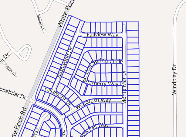 Parcel map with parcel boundaries drawn in blue showing a custom clipped area