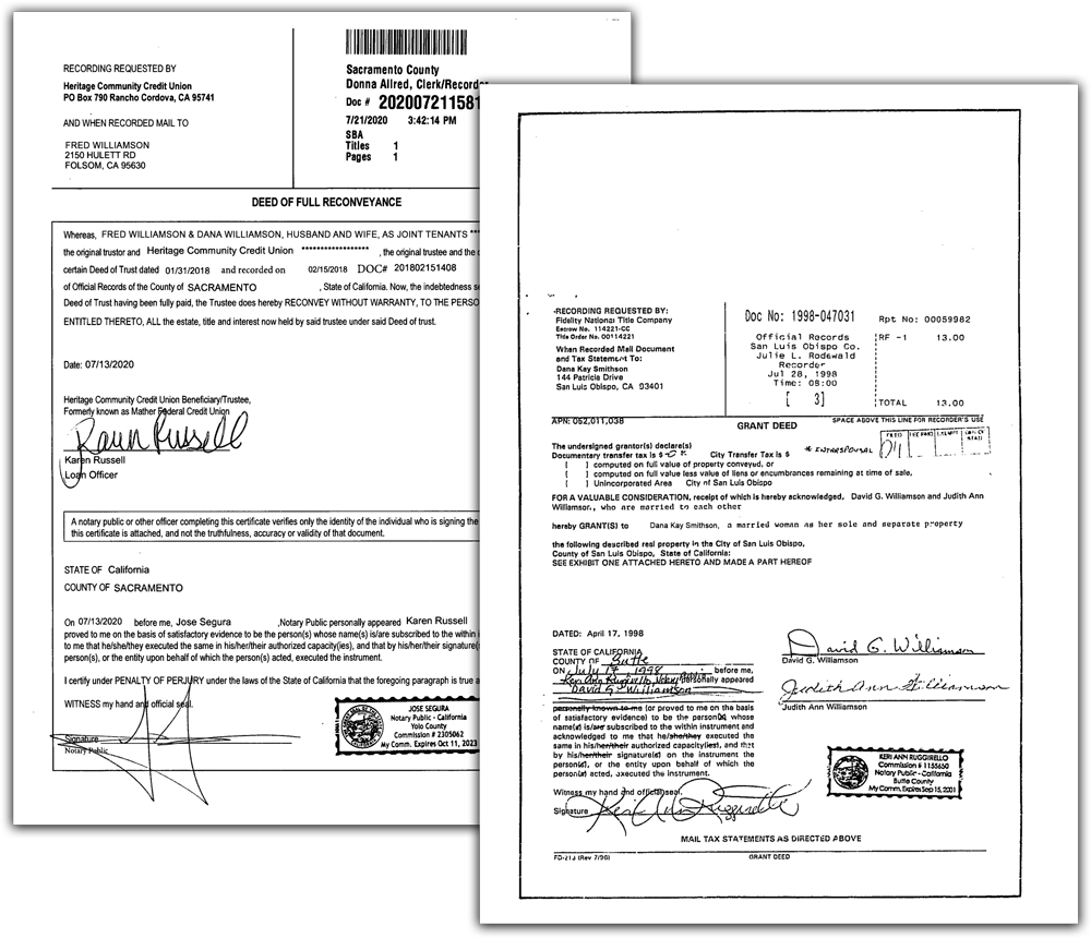 An example of a deed or recorded document available in ParcelQuest