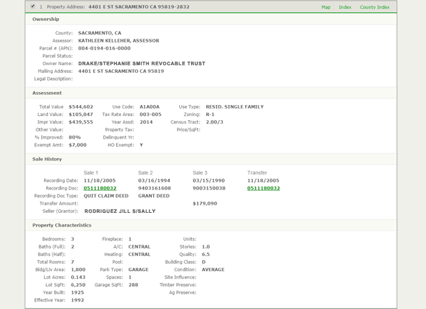 Full-page parcel detail report