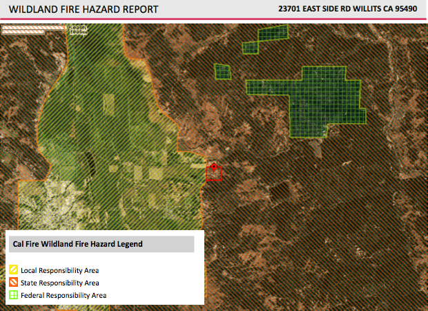 Wildland Fire Hazard report showing local, state, and federal responsibility areas