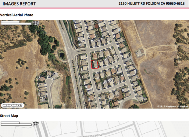 Images report showing official parcel boundary on aerial photo and street map