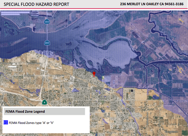 Flood Hazard report showing FEMA flood zones near selected parcels