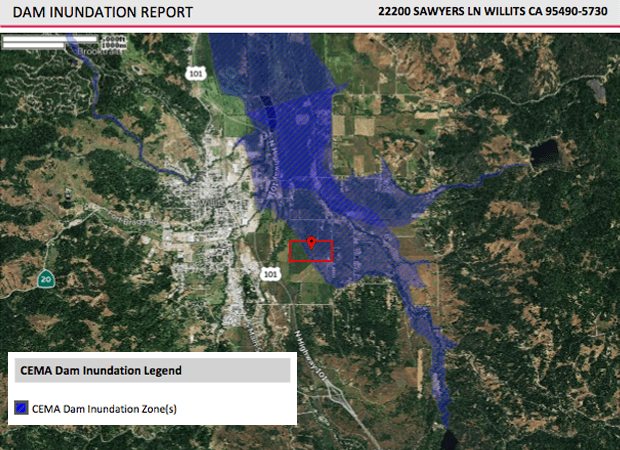 Dam Inundation report showing CEMA dam inundation zones