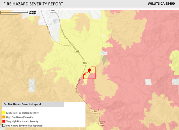 Fire Hazard Severity report with CalFire moderate, high and very high zones