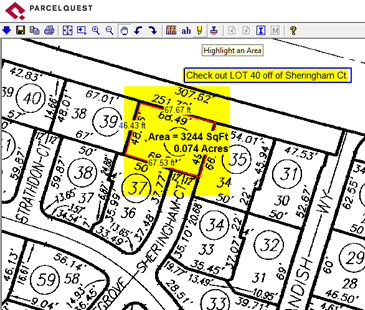 PQ Online APN map with custom text annotations added to a highlighted parcel